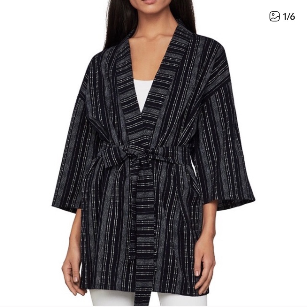 NWT BCBGMAXAZRIA Topper Wrap Jacket Navy white tie